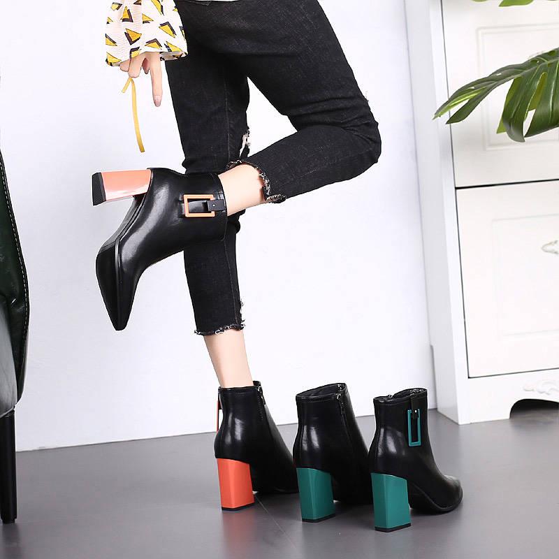 Women's Ankle Boots Ladies Pointed Toe Martin Boots Coarse Heels Booties Female Winter Boots Woman