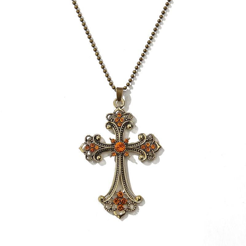 Cross Letter Clavicle Chain Champagne Diamond Crystal Necklace Sweater Chain Accessory