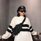 Striped Half Turtleneck Sweater Embroidery Female Autumn and Winter Loose Thick Knitted