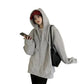 Spring and Autumn Loose Streetwear Hip Hop Oversize Style Thin Coat Female Ins Top Student Long Sleeve Zipper Hooded Sweater