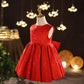 Red Children's Evening Dress Wedding Flower Girl Dress Princess Skirt Girl Baby Sweet Temperament Tutu Skirt Round Neck Sleeveless Waist