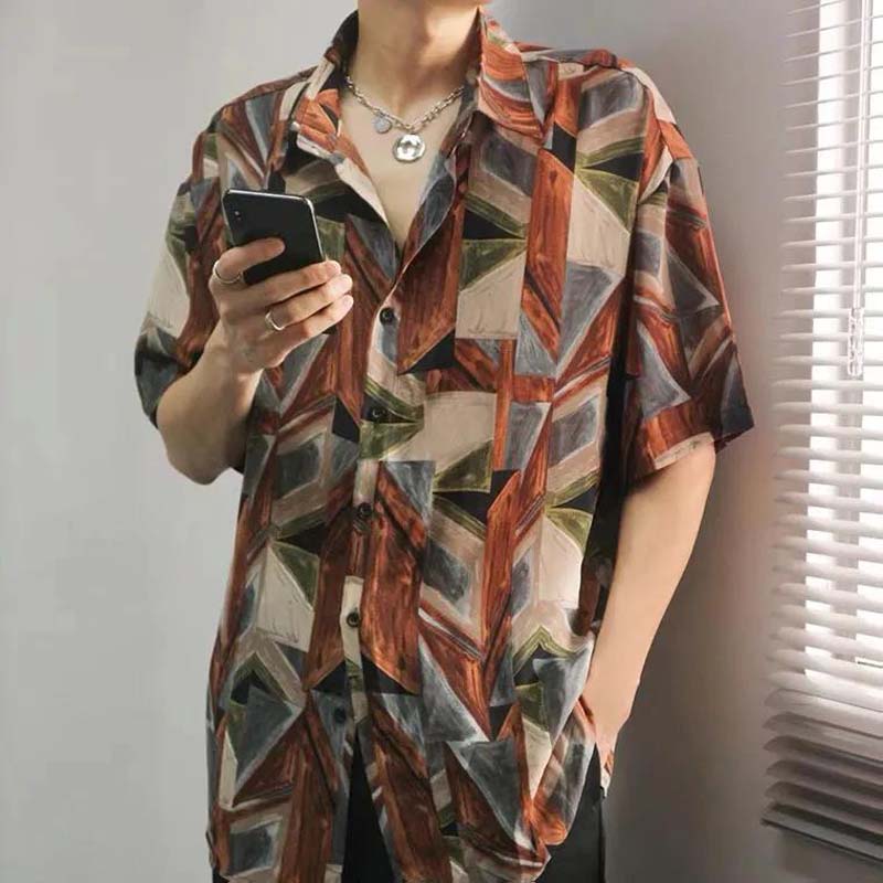 Cashew Flower Shirt Men's Short Sleeve Draping Loose Retro Half Sleeve Flower Shirt
