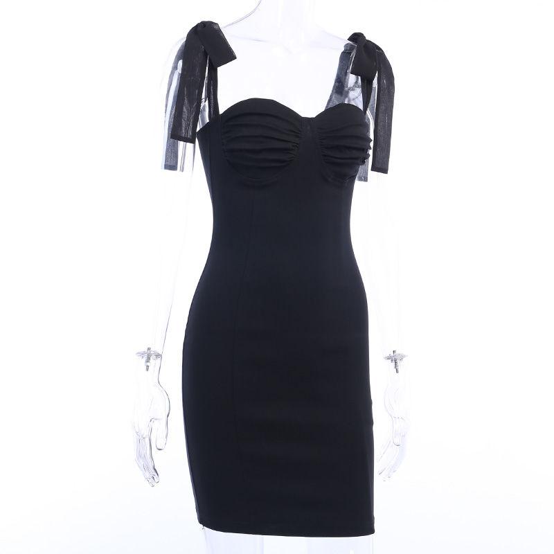 European American Style Sexy Sling Dress Female Summer Slim Pure Color Folds Hip Skirt Was Thin Short Skirt