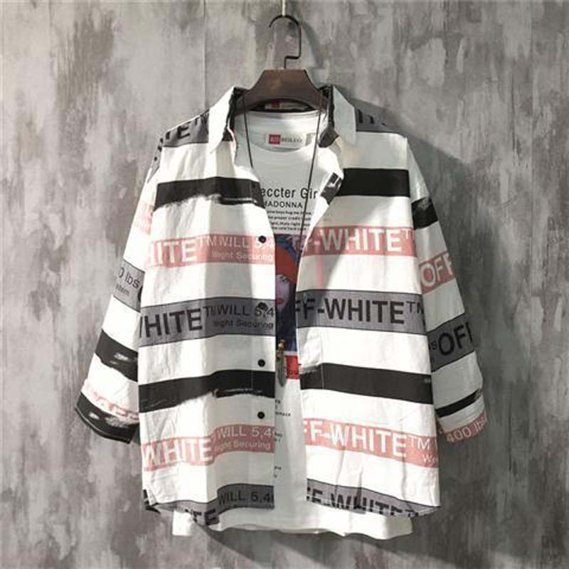 Summer Japanese Small Fresh Striped Shirt Men's Five-point Sleeves