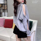 Women's Loose Fashion Sweater Spring and Autumn Hollow Beaded Jacket Off-shoulder Thin Top