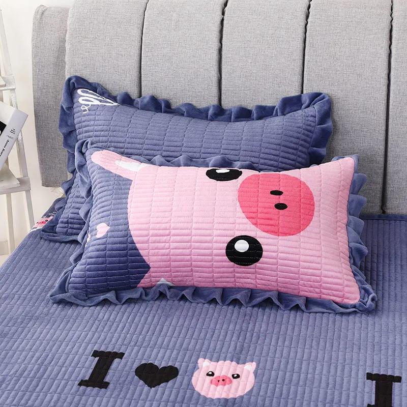 Crystal Suede Pillowcase Thickened Quilted Single and Double Pillowcases A Pair of Bedroom Bedding 48*74cm