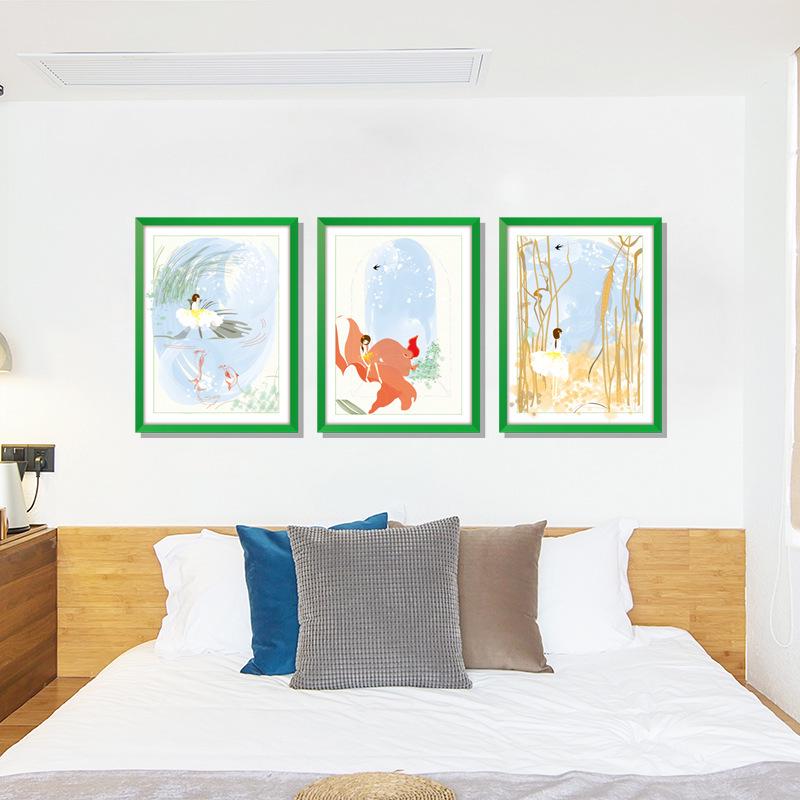 Three-dimensional triptych warm girl wall stickers study dormitory background decoration removable