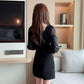 Autumn French Design Sense of Niche Temperament Skirt Is Thin Folds Square Collar White Waisted Celebrity Dress