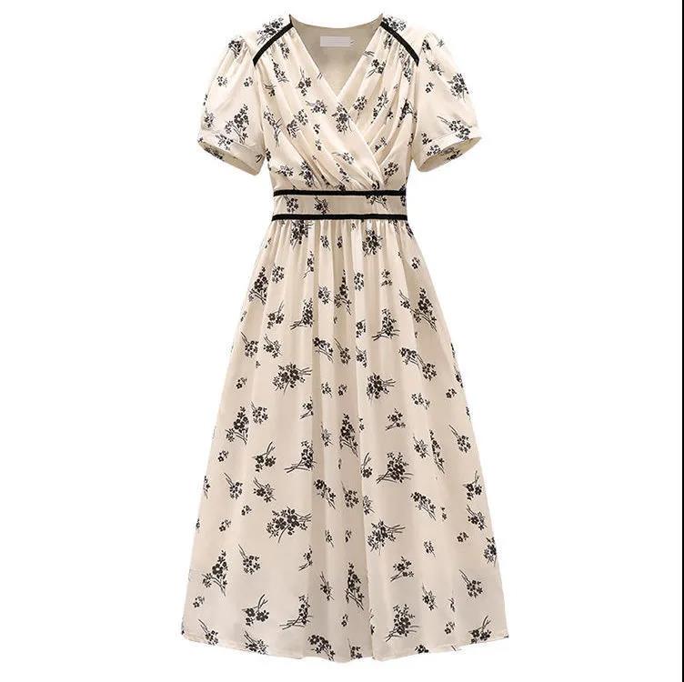 Large Size Women's Dresses Summer Fashion Temperament Waist-covered BellyThin Floral Dress