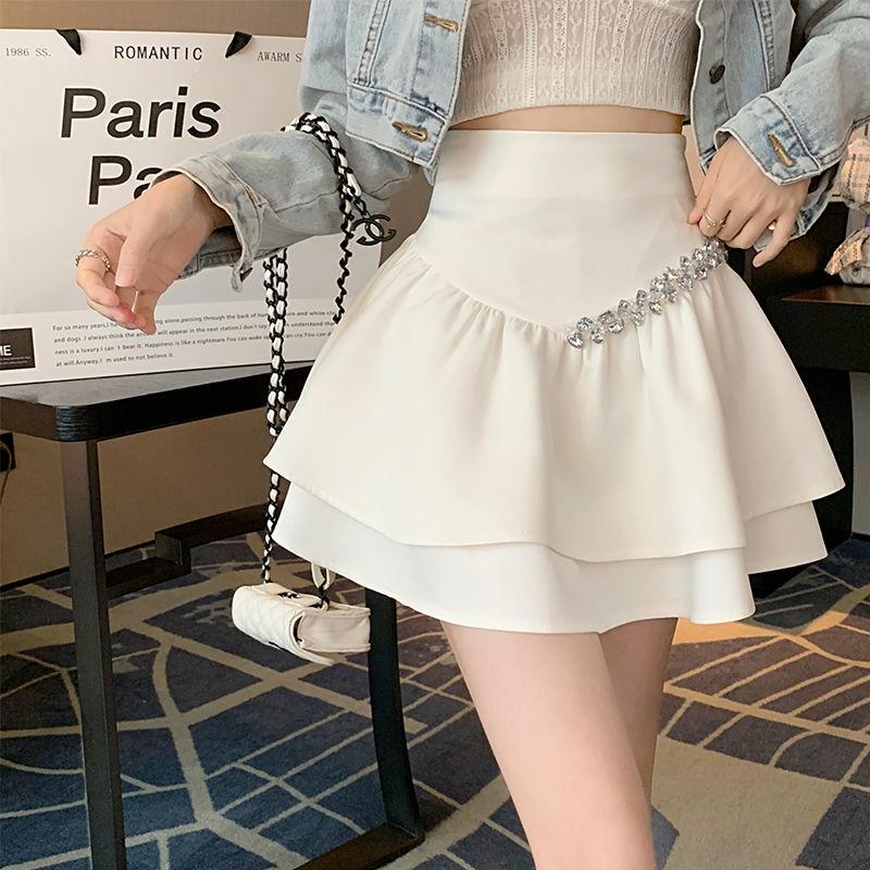 Streamer Diamond Skirt Women's Fashion High Waist Waist French Cover Belly Short A-line Skirt