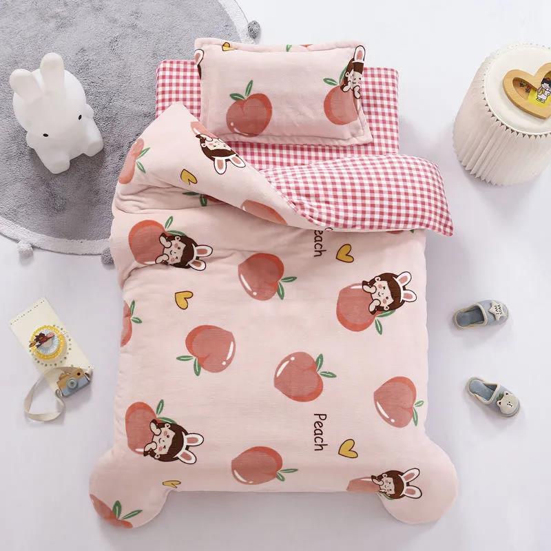 Children's Bed Three-piece Pillowcase Quilt Cover Sheet Milk Velvet Warm Bed Set Cartoon Animals