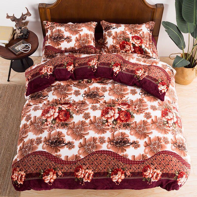 Thickened Four-piece Flannel Plush Quilt Cover Winter Plush Plush Quilt Blanket Bed Sheet Coral Fleece 4-piece Set