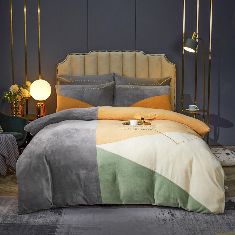 Winter Thick Milk Velvet Four-piece French Velvet Duvet Cover Sheet Crystal Velvet Embroidery Type Bedding
