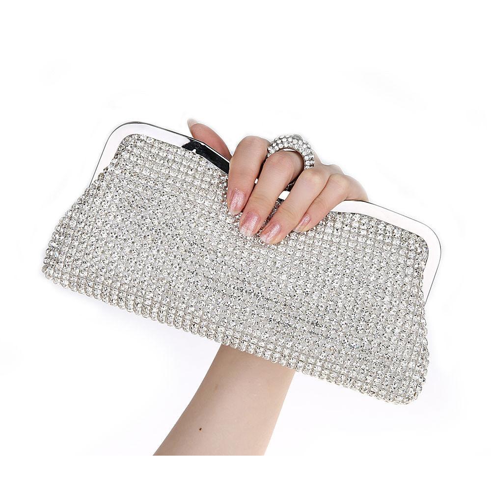 Women's Clutch Bag Elegance Luxury Shoulder Bag Ladies Wedding Evening Banquet Bridal Rhinestones Smooth Metal