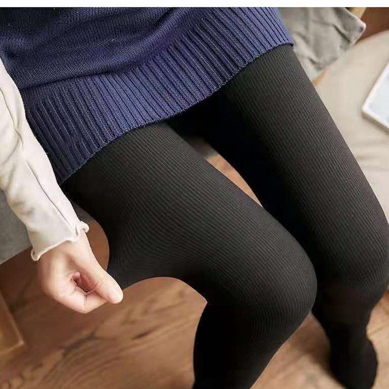 Threaded Vertical Leggings Women's Spring and Autumn High Waist and Thin Socks Wearing Pressure Artifact
