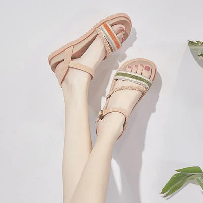 Sandals Female Summer Students Korean Light Casual Woven Flat Beach Roman Shoes