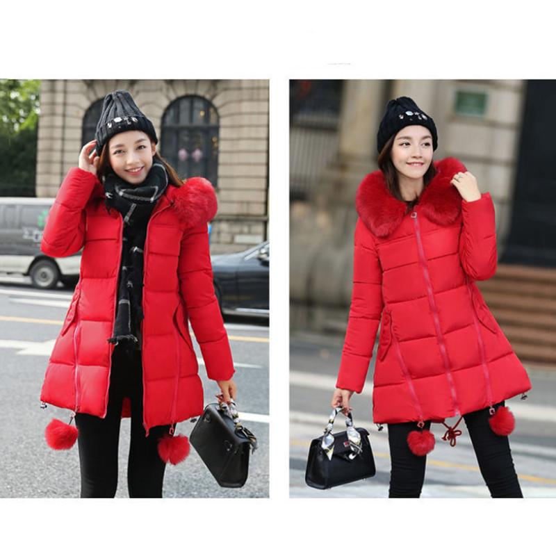 Women's Solid Color Embroidered Down Jacket Mid-length Korean Style Loose Thick Coat Warm Cotton Coat Large Fur Collar Winter Quilted Jacket