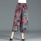 XL-4XL Spring High Waist Wide Leg Pants Summer Loose Large Size Thin Culottes Elastic Waist Printed Cropped Pants