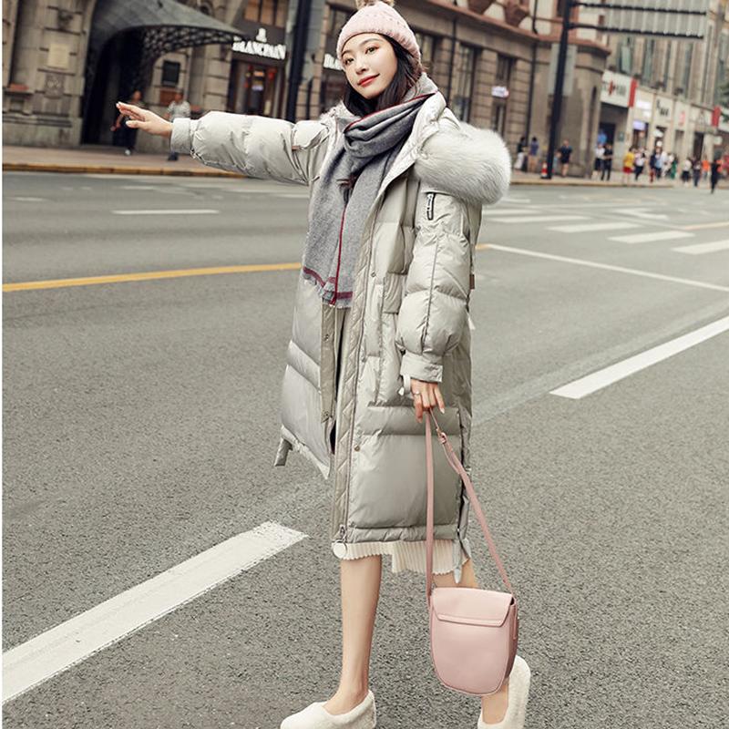 Fashion Trend Long Hooded Fur Collar Women's Down Jacket Autumn and Winter Plus Down Thickening Warm White Duck Down Jacket
