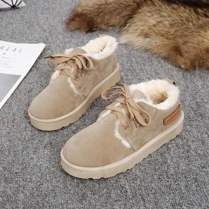 Winter Snow Boots Women All-match Non-slip Plus Velvet Warm Cotton Shoes Flat Bottom Lace-up Bread Shoes
