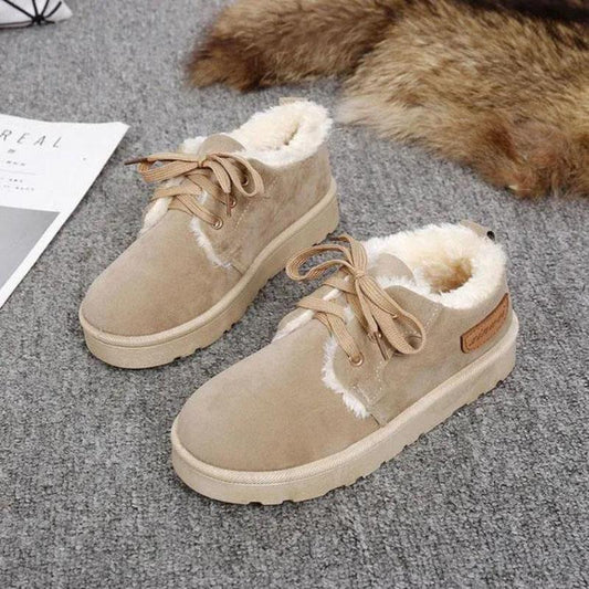 Winter Snow Boots Women All-match Non-slip Plus Velvet Warm Cotton Shoes Flat Bottom Lace-up Bread Shoes