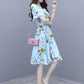 Pofulove S-2XL Women Summer High-end Floral Chiffon Dress Short-sleeved V-neck A-line Sun-dresses