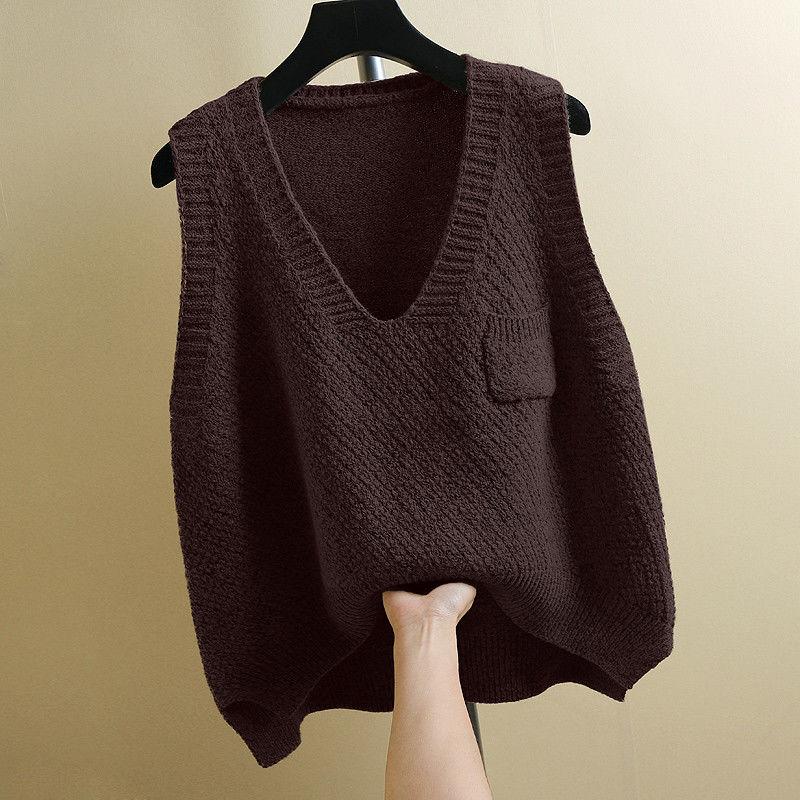 Spring and Autumn Sleeveless Waistcoat V-neck Knitted Vest Sweater Fashion Solid Color Women's Vest