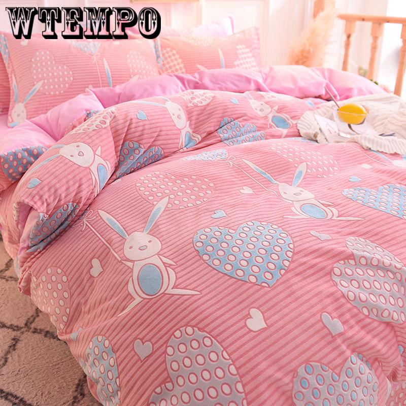 Cashmere Princess Style Orange Color Bed Sheet Fleece Winter Bedding Set 4pcs Double-sided  Thickened Warmth Quilt Cover