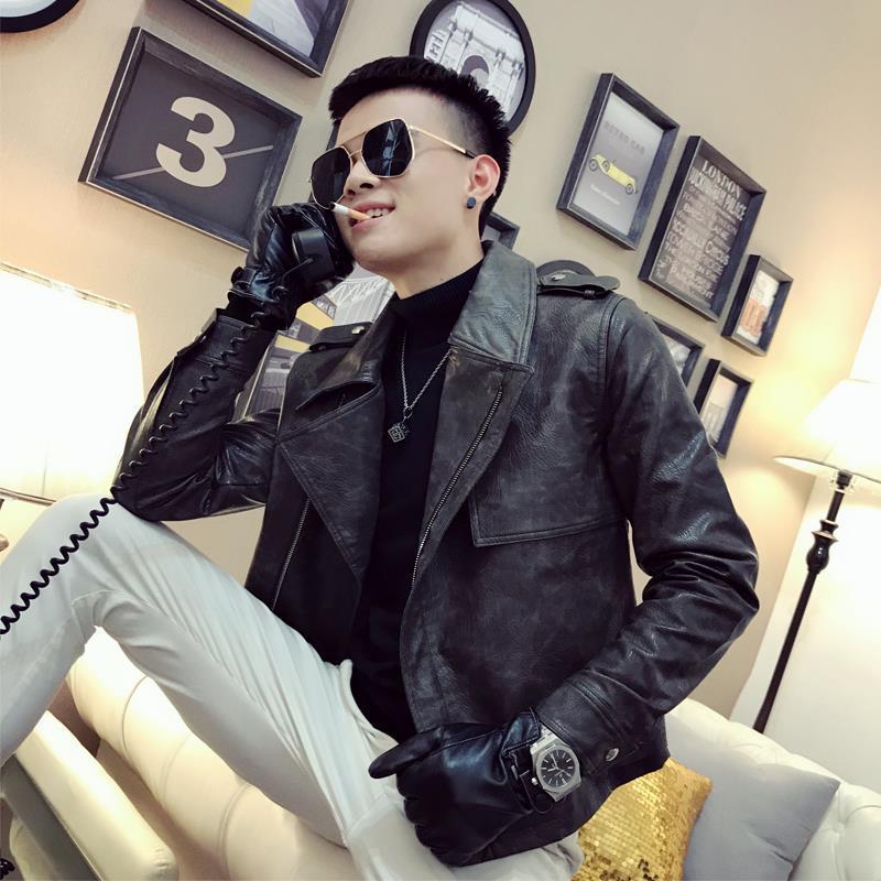 Fashion Trend Men's Leather Clothing Casual Slim Handsome Men's Motorcycle Clothing