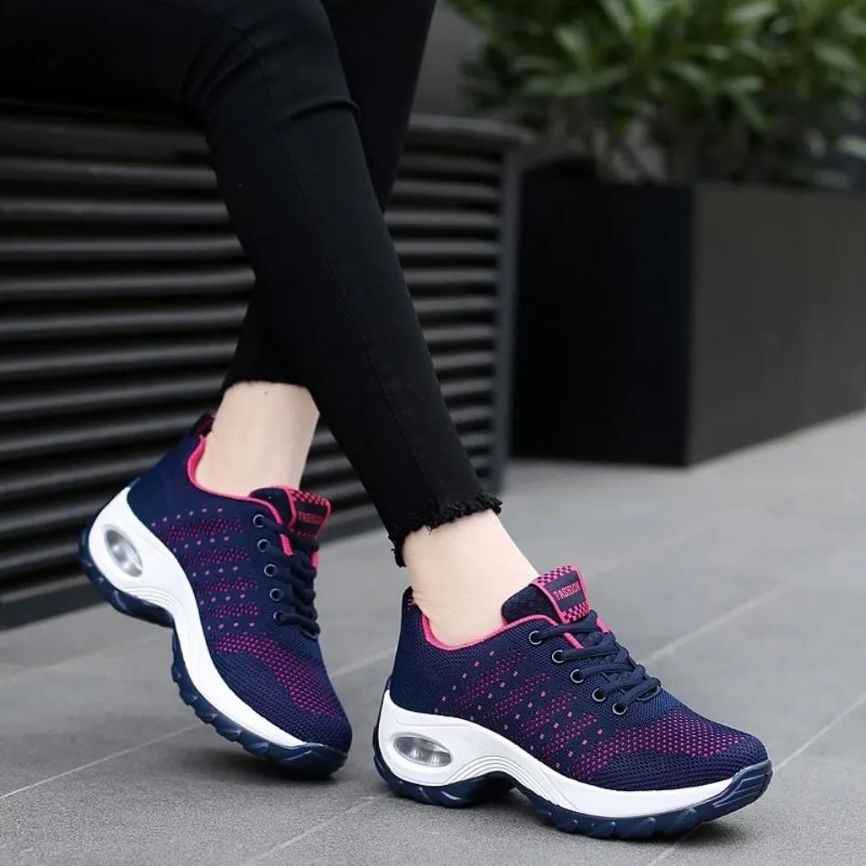 Women Sneakers Mesh Running Shoes Ladies Walking Dancing Sport Shoes Outdoor Air Cushion Breathable Footwear Lace Up Sneakers