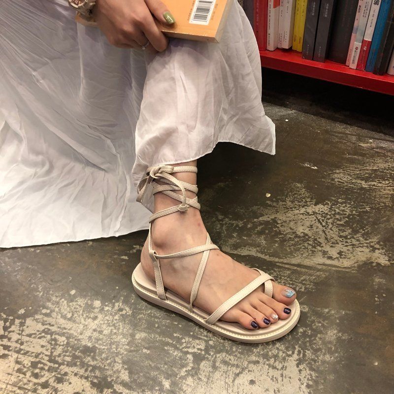 Sandals Women's Summer Beach Shoes Flat Straps Roman Shoes Casual Outdoor All-match Ladies Sandals