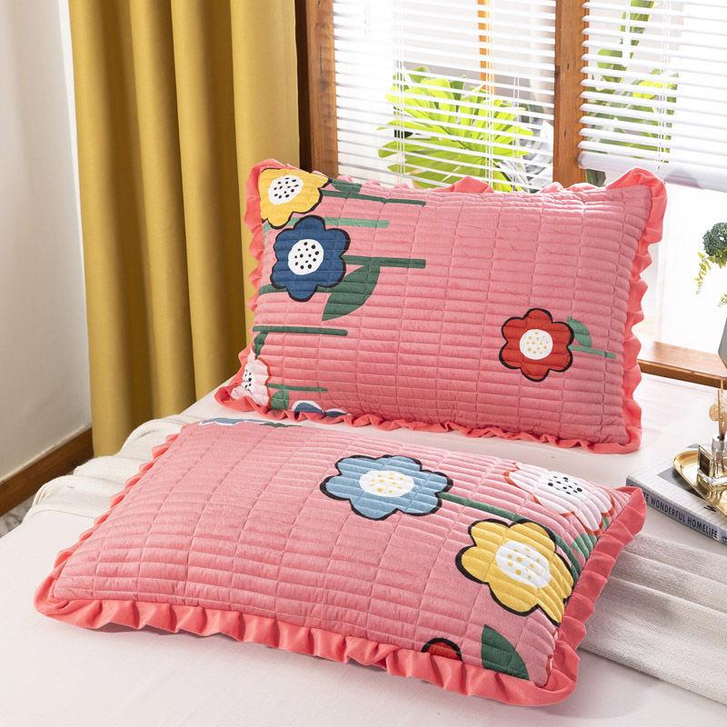 Household Crystal Velvet Thick Quilted Pillowcase Winter Warm Flannel Pillowcase Coral Fluffy Bedding