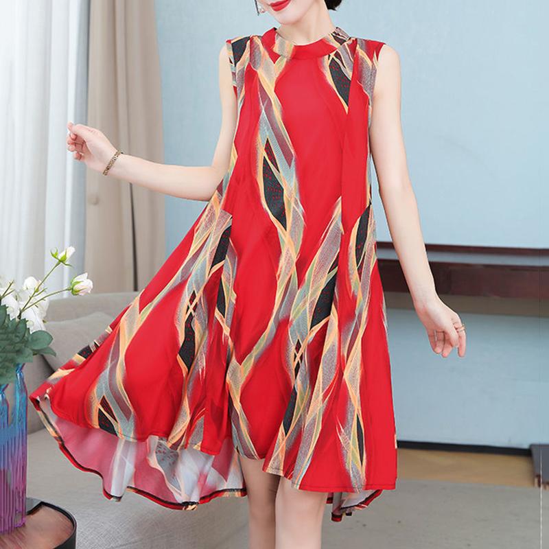 Cotton Silk Dress Female Summer Mother Sleeveless Mid-length Loose Large Home Night Skirt Beach Skirt