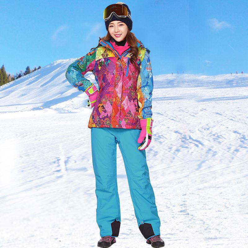 Winter Women's Ski Suit Suit Outdoor Warmth Thick Windproof Waterproof Veneer Double Board Couple Ski Tops Ski Pants