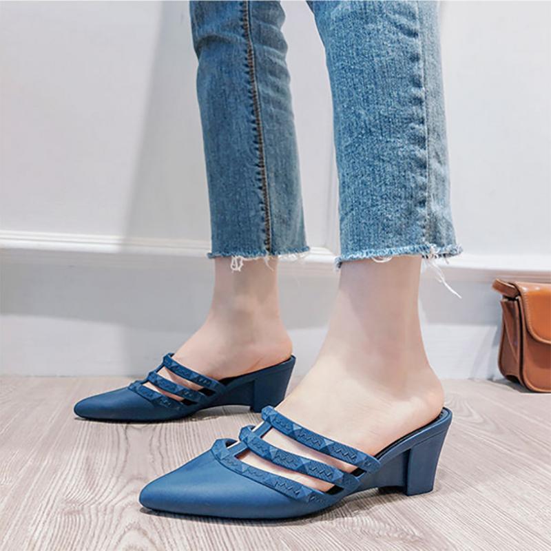 Summer Lazy Casual Fashion Thick Heel Sandals and Slippers Female Pointed Toe Korean Style Slope with Social Wear