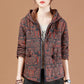 Vintage Printed Hooded Cotton-padded Jacket Women's Short Loose Thick Plus Velvet Padded Jacket Cardigan Parka Jacket Winter