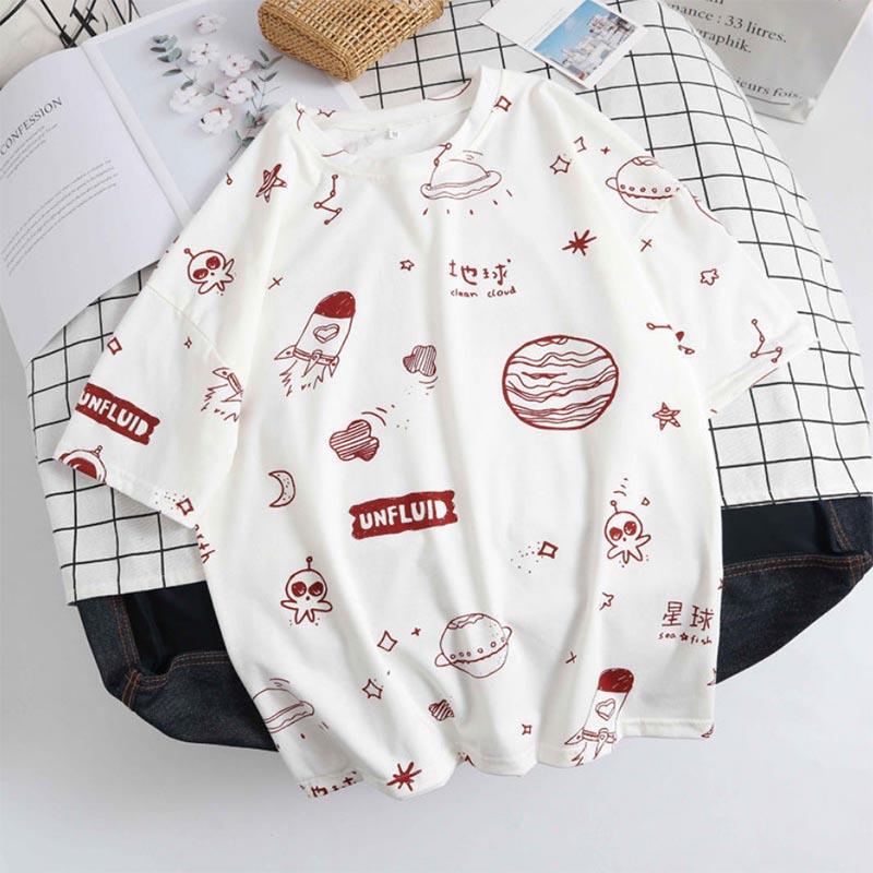 White Short-sleeved T-shirt Summer Student Korean Version Loose Couple Short-sleeved Commuter Casual