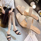 High-heeled Slippers Women's Summer Wear Fashion Woven Sandals Bohemian Ethnic Style Crystal Thick Heel Women's Summer Wear