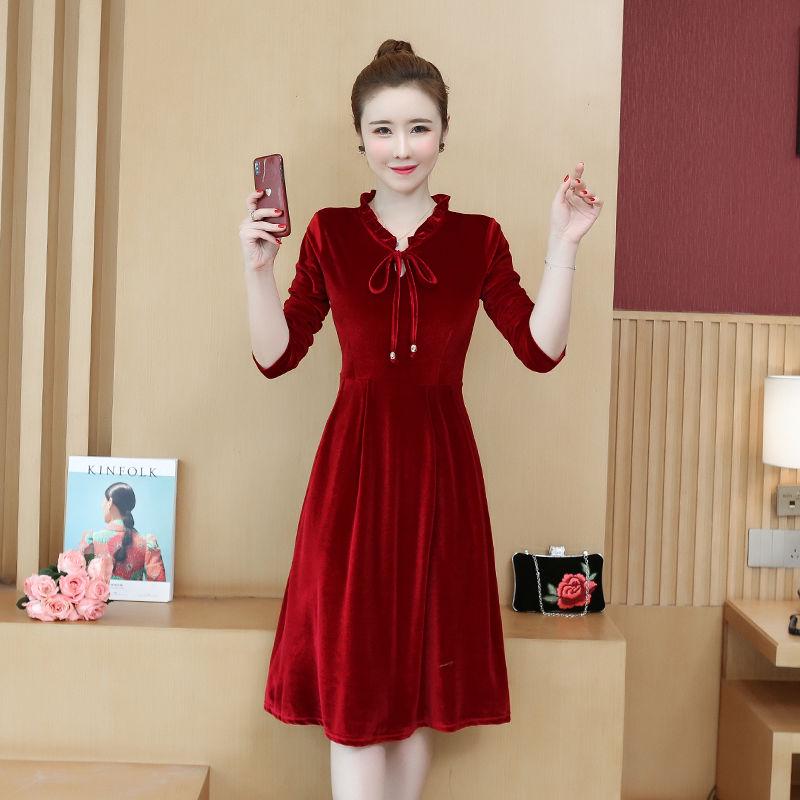 Women's Long Sleeve Thin Dress Wild Large Size Waist Bottoming Skirt Autumn Winter Dress