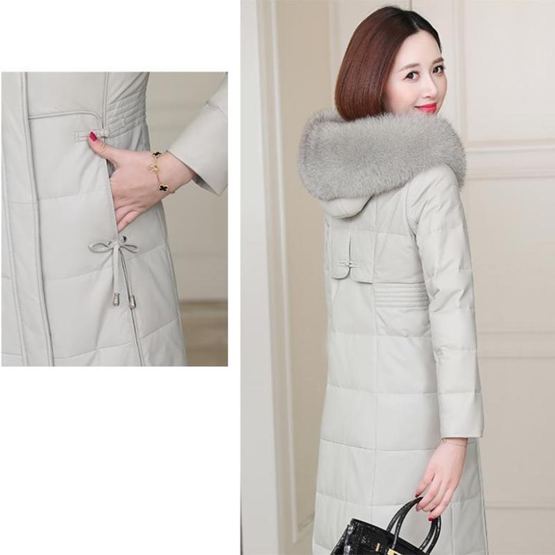 Women's Solid Color Embroidered Down Jacket Mid-length Korean Style Loose Thick Coat Warm Cotton Coat Large Fur Collar Winter Quilted Jacket