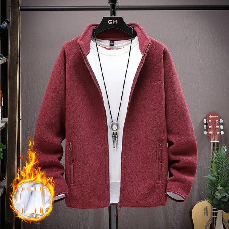 Men's Sweater Thickened Polar Fleece Young and Middle-aged Stand-up Collar Cardigan Fleece Men's Sweatshirts