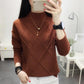 Women Blue Short Long Sleeve Half Turtleneck Pullover Sweater Office Warm Bottoming Shirt