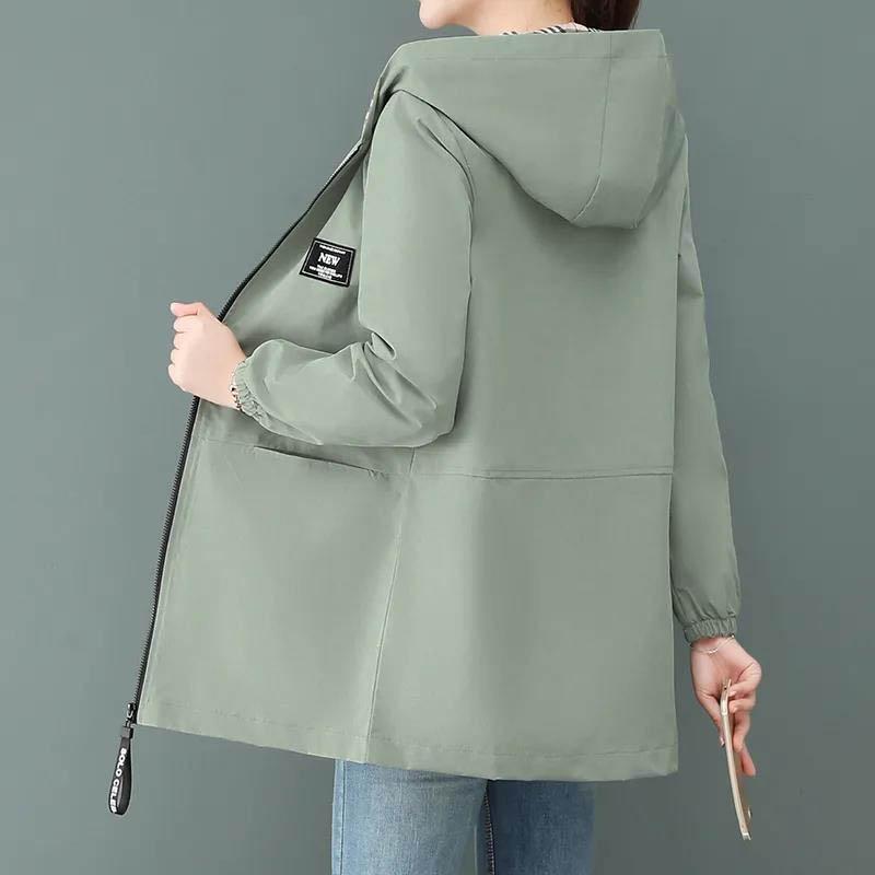 Spring and Autumn Windbreaker Hooded Jacket Loose Casual Mid-length Temperament All-match Jacket Women