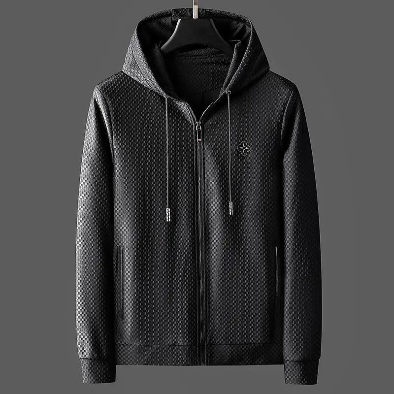 Autumn and Winter High-end Custom Small Grid Jacket Men's Trend Cardigan Hooded Sweater Sports Casual Jacket Men