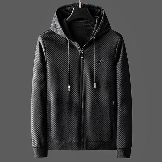 Autumn and Winter High-end Custom Small Grid Jacket Men's Trend Cardigan Hooded Sweater Sports Casual Jacket Men