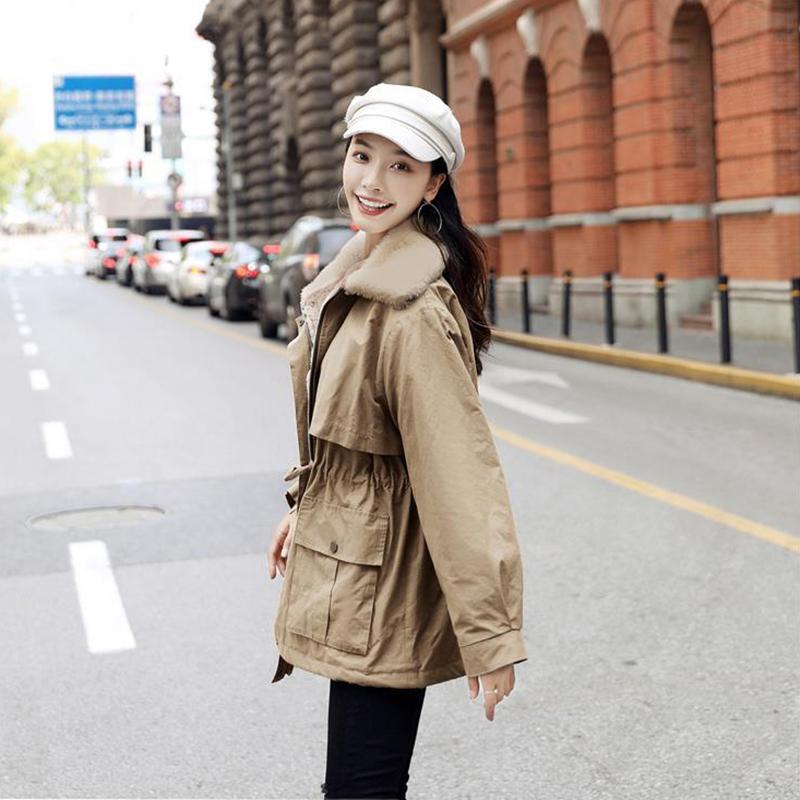 Artificial Wool Is Soft and Comfortable To Overcome The Mid-length Women's Waist and Thin Loose Warm Cotton Jacket Ladies Plus Velvet Jacket Parker