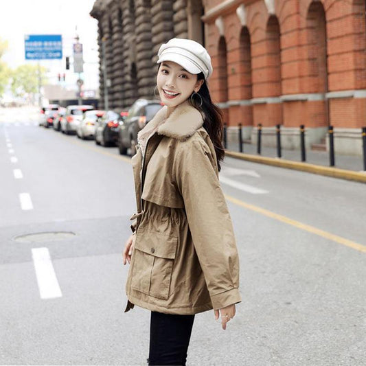 Artificial Wool Is Soft and Comfortable To Overcome The Mid-length Women's Waist and Thin Loose Warm Cotton Jacket Ladies Plus Velvet Jacket Parker