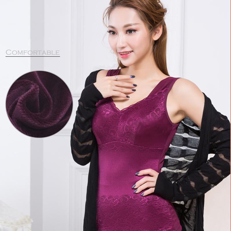 Women's Warm Vest Women Plus Velvet Sculpting Slim Body Base Warm Clothing Vest Underwear Women with Chest Pads Without Underwear