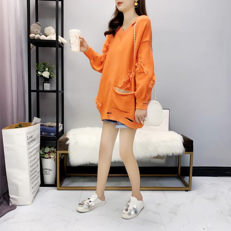 Spring and Autumn Ins Style Tassel Sweater Mid-length Loose Knit Jacket Pure Color Simple Female Top