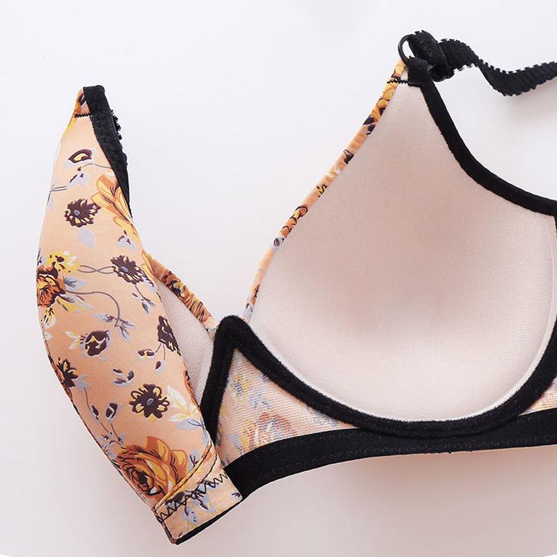 Skin-friendly Breathable Printing Gathered Anti-sagging Side-receiving Bra Without Steel Ring Women's Underwear Bra